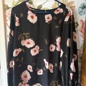 Worthington Black and Pink Floral Blouse